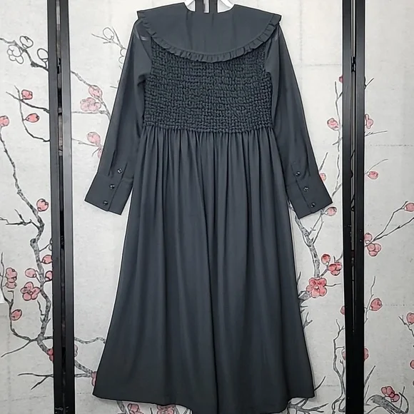 GANNI Ruffled-Collar Smocked Chiffon Dress Size 32 Or Size 0 - Picture 12 of 16